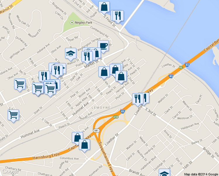 map of restaurants, bars, coffee shops, grocery stores, and more near 404 Hummel Avenue in Lemoyne