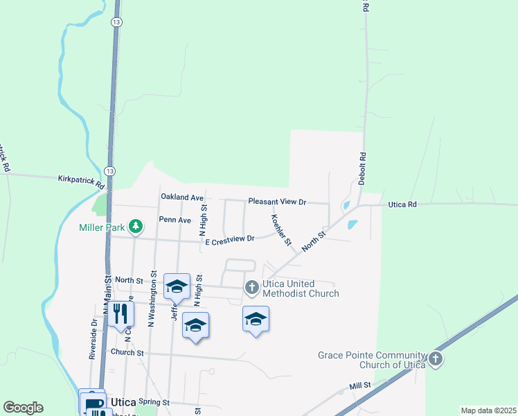 map of restaurants, bars, coffee shops, grocery stores, and more near 139 Pleasant View Drive in Utica