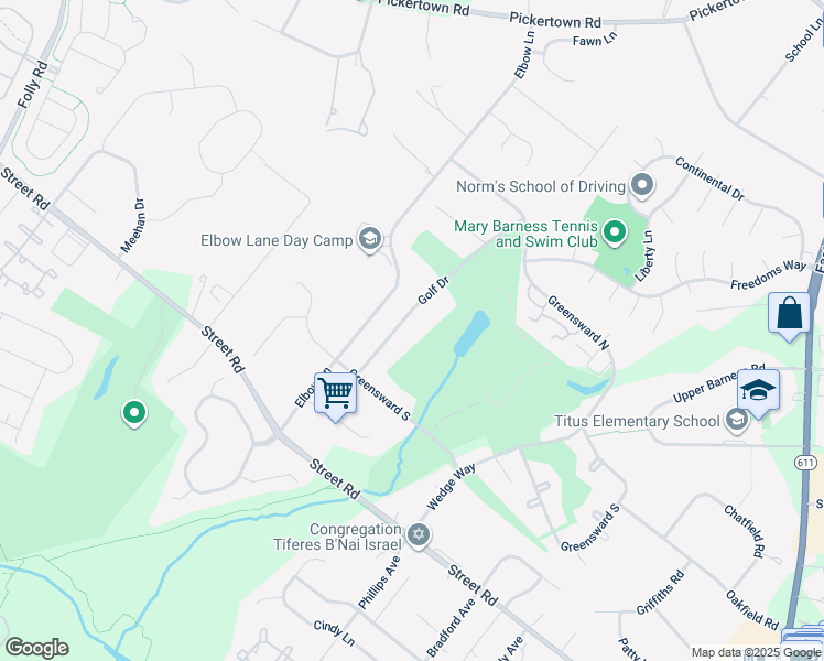map of restaurants, bars, coffee shops, grocery stores, and more near 751 Golf Drive in Warrington