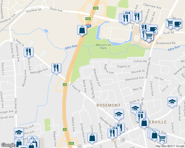 map of restaurants, bars, coffee shops, grocery stores, and more near 9 Verona Avenue in Hamilton Township
