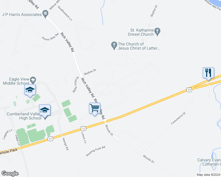 map of restaurants, bars, coffee shops, grocery stores, and more near 61 Simon Court in Mechanicsburg