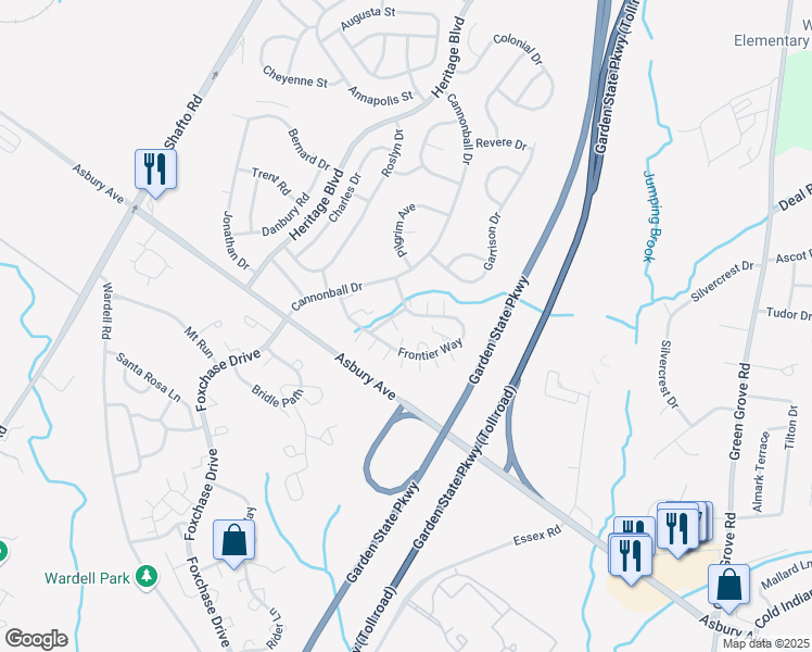 map of restaurants, bars, coffee shops, grocery stores, and more near 124 Mill Lane in Tinton Falls