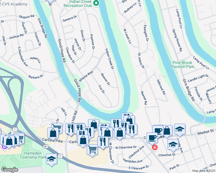 map of restaurants, bars, coffee shops, grocery stores, and more near 209 Beaver Drive in Mechanicsburg