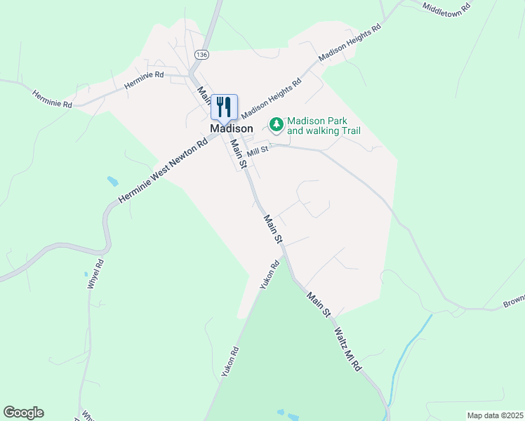 map of restaurants, bars, coffee shops, grocery stores, and more near 327 Main Street in New Stanton