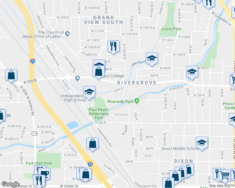 map of restaurants, bars, coffee shops, grocery stores, and more near 1441 Arthur Drive in Provo