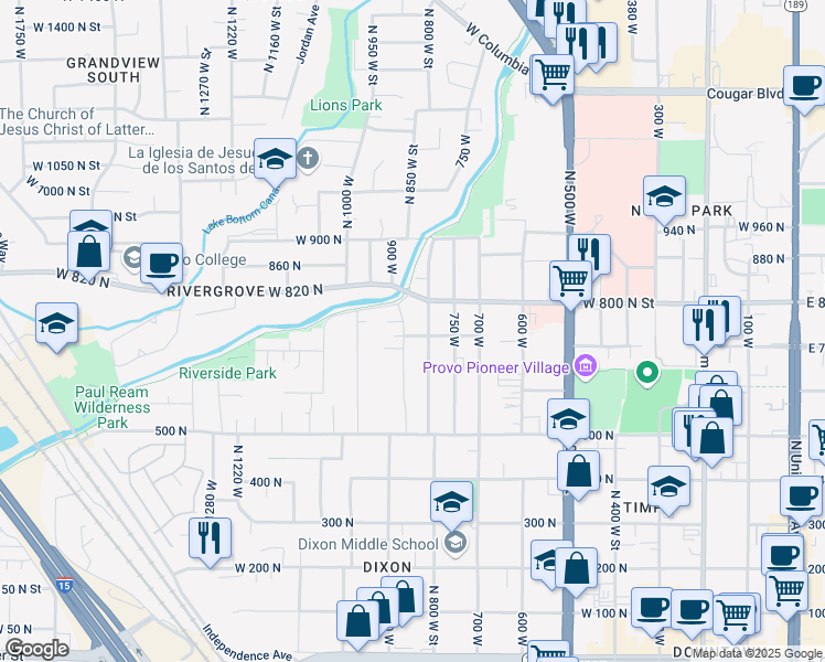 map of restaurants, bars, coffee shops, grocery stores, and more near 824 700 North in Provo