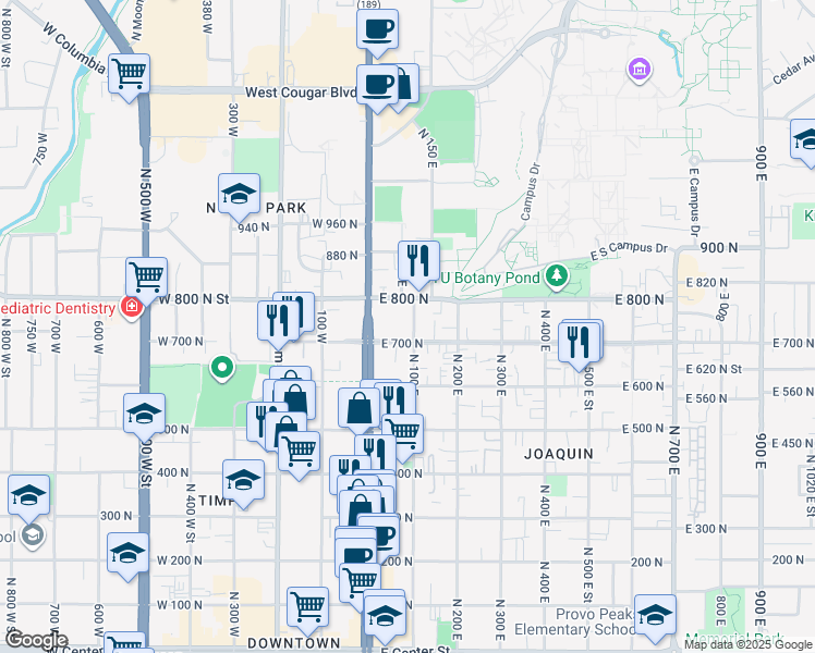 map of restaurants, bars, coffee shops, grocery stores, and more near in Provo