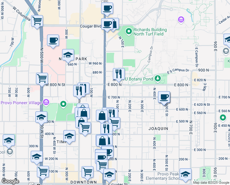 map of restaurants, bars, coffee shops, grocery stores, and more near in Provo