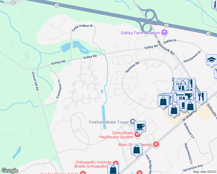 map of restaurants, bars, coffee shops, grocery stores, and more near 230 Daffodil Drive in Freehold