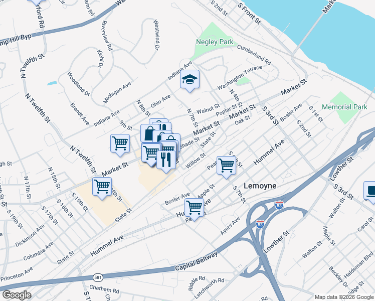 map of restaurants, bars, coffee shops, grocery stores, and more near 731 State Street in Lemoyne
