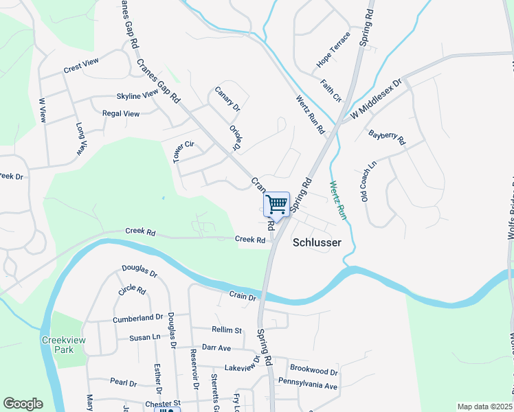 map of restaurants, bars, coffee shops, grocery stores, and more near 16 Morgan Circle in Schlusser