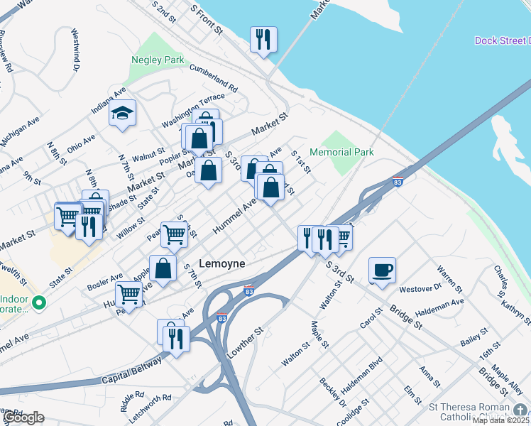 map of restaurants, bars, coffee shops, grocery stores, and more near 313 Herman Avenue in Lemoyne