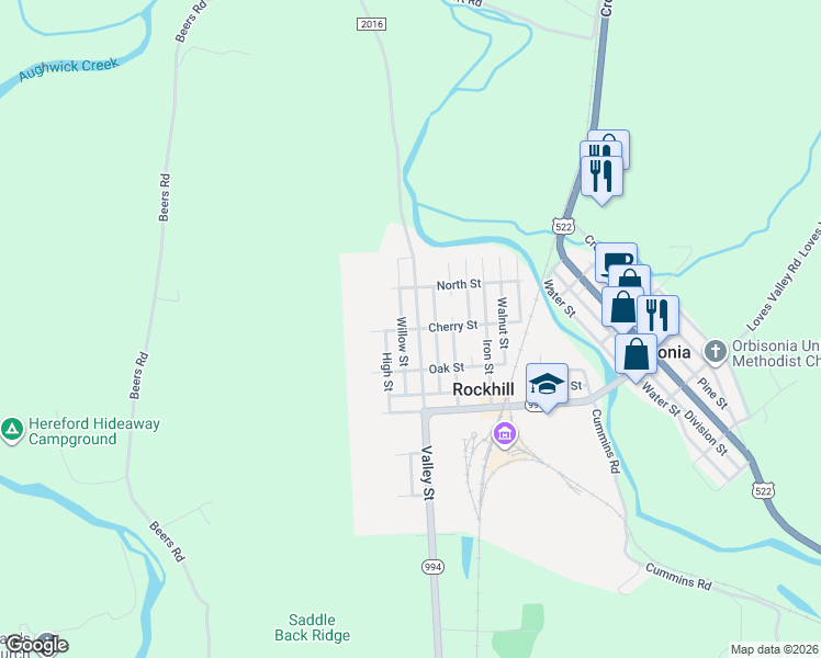 map of restaurants, bars, coffee shops, grocery stores, and more near Cherry Street in Shirleysburg
