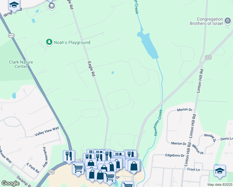 map of restaurants, bars, coffee shops, grocery stores, and more near 258 Crittenden Drive in Newtown