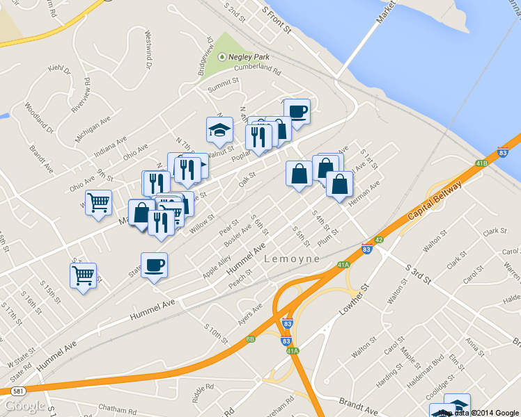 map of restaurants, bars, coffee shops, grocery stores, and more near 533 Bosler Avenue in Lemoyne