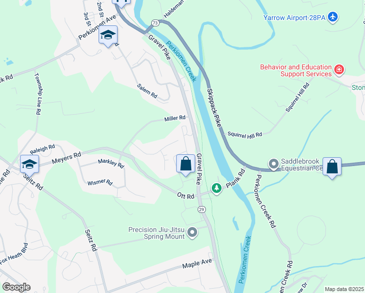 map of restaurants, bars, coffee shops, grocery stores, and more near 16 Eagleview Lane in Schwenksville