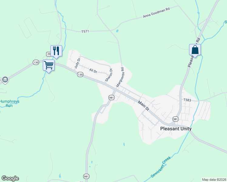 map of restaurants, bars, coffee shops, grocery stores, and more near 130 Marguerite Road in Latrobe