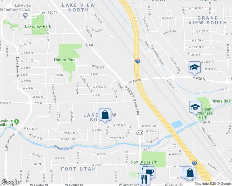 map of restaurants, bars, coffee shops, grocery stores, and more near 711 North 2250 West in Provo