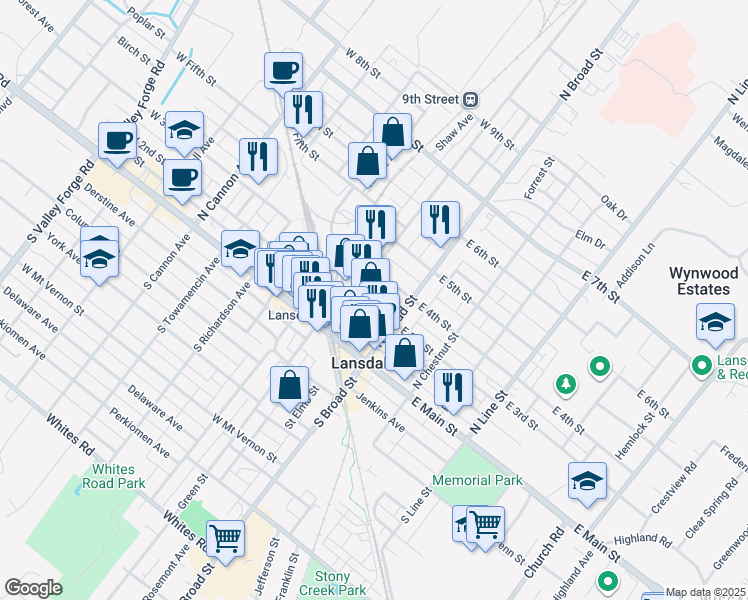 map of restaurants, bars, coffee shops, grocery stores, and more near 31 West 3rd Street in Lansdale