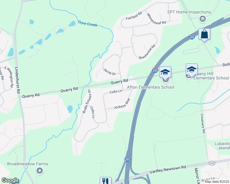 map of restaurants, bars, coffee shops, grocery stores, and more near 1271 Colts Lane in Morrisville
