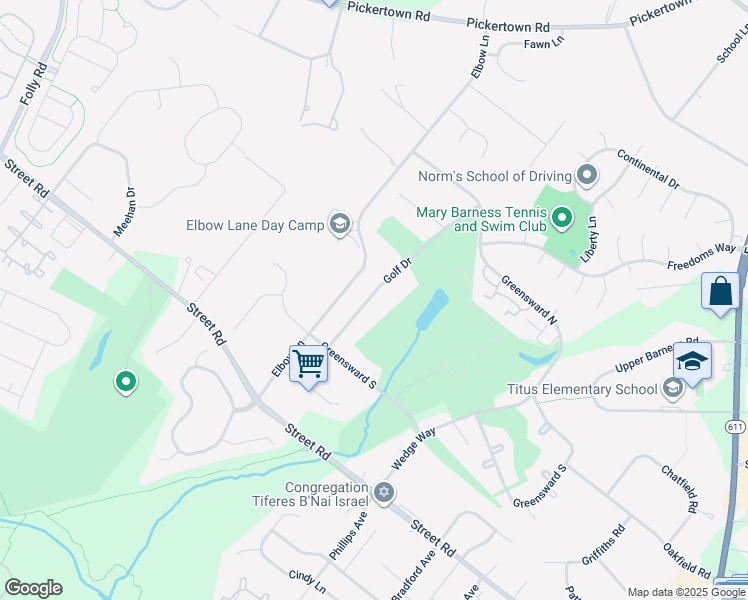 map of restaurants, bars, coffee shops, grocery stores, and more near 741 Golf Drive in Warrington