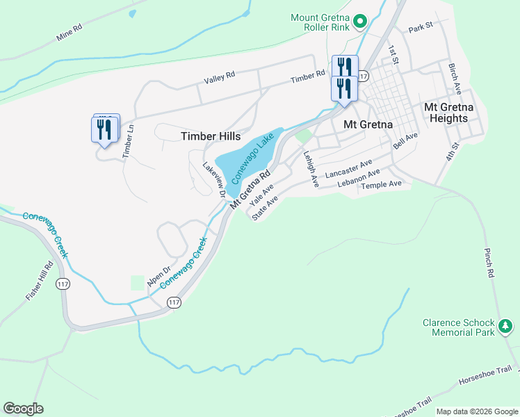 map of restaurants, bars, coffee shops, grocery stores, and more near 417 Lancaster Avenue in Mount Gretna