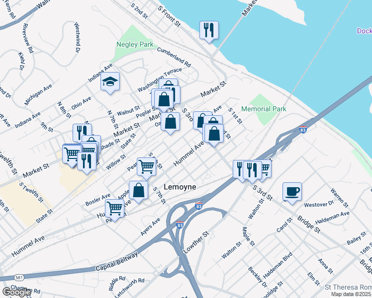 map of restaurants, bars, coffee shops, grocery stores, and more near 404 Hummel Avenue in Lemoyne