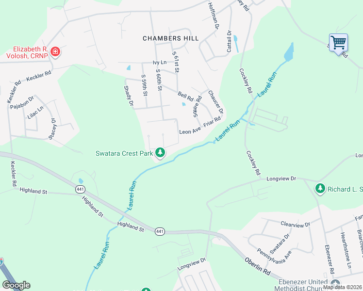 map of restaurants, bars, coffee shops, grocery stores, and more near 6031 Canyon Road in Harrisburg