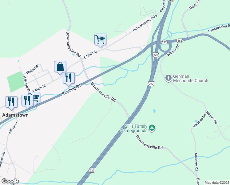map of restaurants, bars, coffee shops, grocery stores, and more near 1906 Bowmansville Road in Mohnton