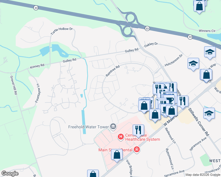map of restaurants, bars, coffee shops, grocery stores, and more near 29 Mimosa Lane in Freehold