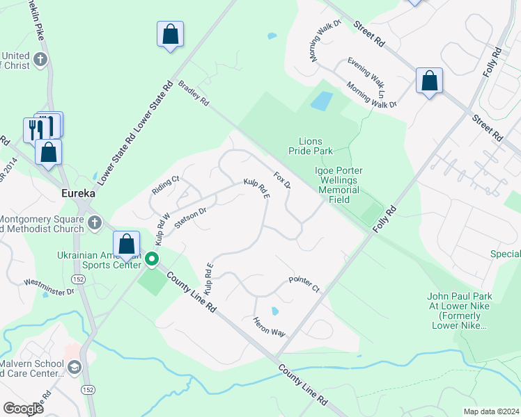 map of restaurants, bars, coffee shops, grocery stores, and more near 48 Kulp Road East in Chalfont