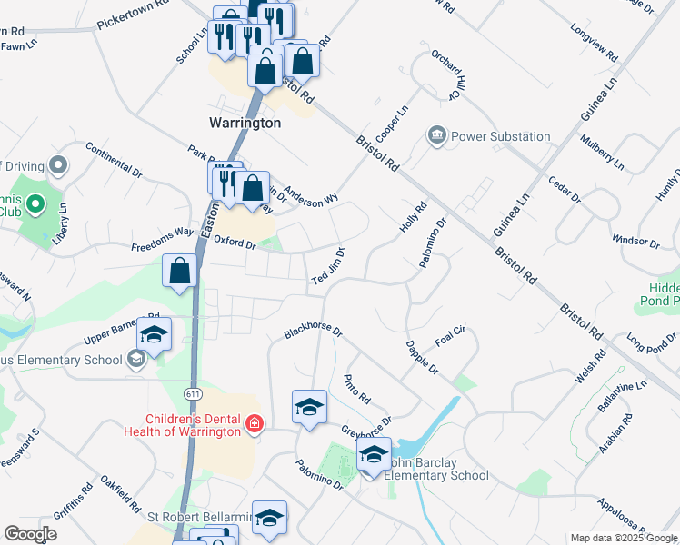 map of restaurants, bars, coffee shops, grocery stores, and more near 2124 Ted Jim Drive in Warrington
