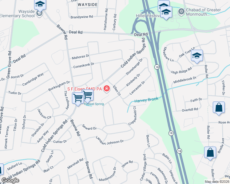 map of restaurants, bars, coffee shops, grocery stores, and more near 26 Ellen Court in Ocean Township
