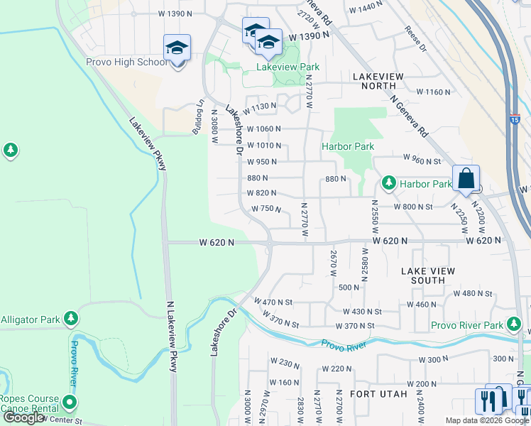 map of restaurants, bars, coffee shops, grocery stores, and more near 2864 West 680 North in Provo