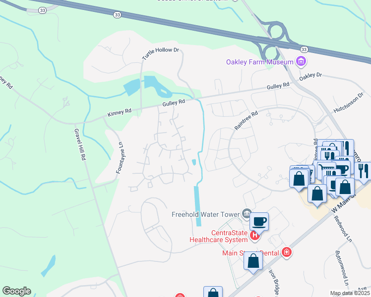 map of restaurants, bars, coffee shops, grocery stores, and more near 46 Jason Court in Freehold