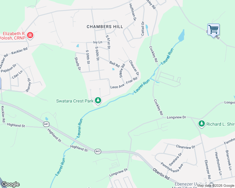 map of restaurants, bars, coffee shops, grocery stores, and more near 6031 Canyon Road in Harrisburg