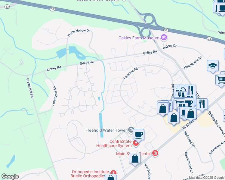 map of restaurants, bars, coffee shops, grocery stores, and more near 176 Primrose Lane in Freehold
