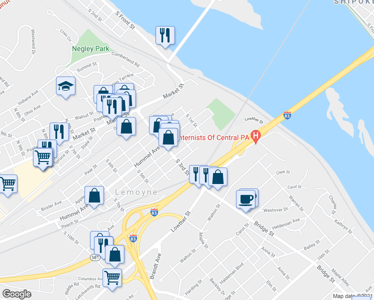 map of restaurants, bars, coffee shops, grocery stores, and more near 210 Herman Avenue in Lemoyne