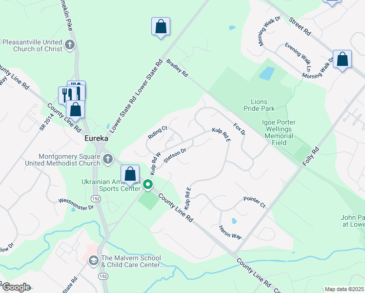 map of restaurants, bars, coffee shops, grocery stores, and more near 180 Stetson Dr in Chalfont