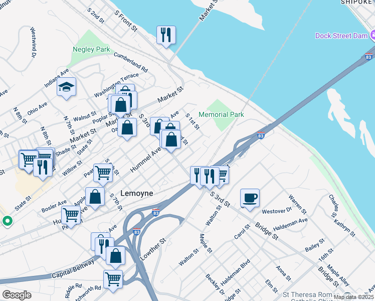 map of restaurants, bars, coffee shops, grocery stores, and more near 210 Herman Avenue in Lemoyne