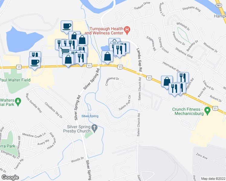 map of restaurants, bars, coffee shops, grocery stores, and more near 6350 Creekbend Drive in Cumberland County