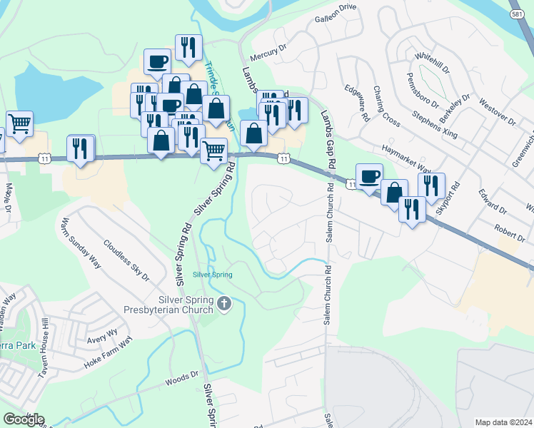 map of restaurants, bars, coffee shops, grocery stores, and more near 109 Stonecrest Lane in Mechanicsburg