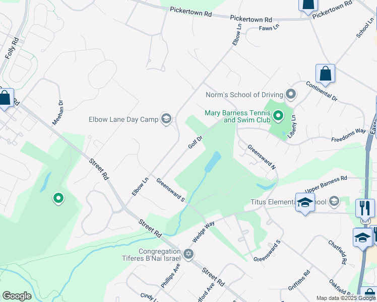 map of restaurants, bars, coffee shops, grocery stores, and more near 751 Golf Drive in Warrington