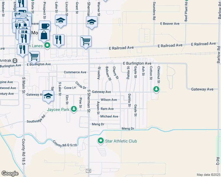 map of restaurants, bars, coffee shops, grocery stores, and more near 902 Gateway Avenue in Fort Morgan