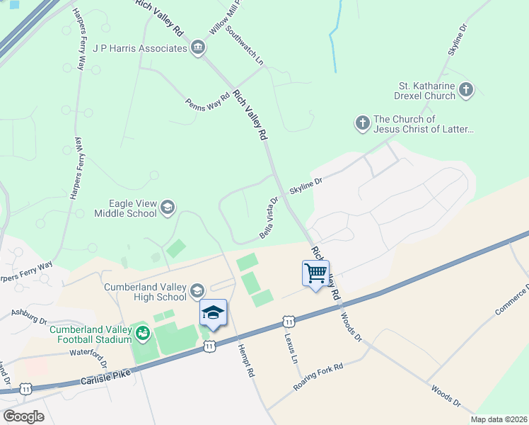 map of restaurants, bars, coffee shops, grocery stores, and more near 90 Bianca Court in Mechanicsburg