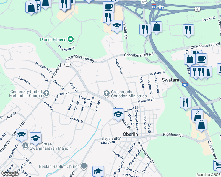map of restaurants, bars, coffee shops, grocery stores, and more near 621 Morningside Way in Steelton