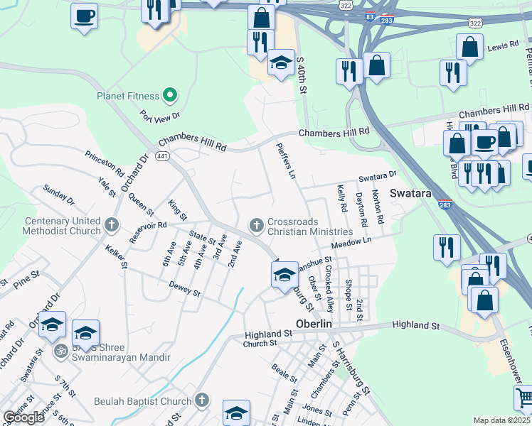 map of restaurants, bars, coffee shops, grocery stores, and more near 621 Morningside Way in Steelton