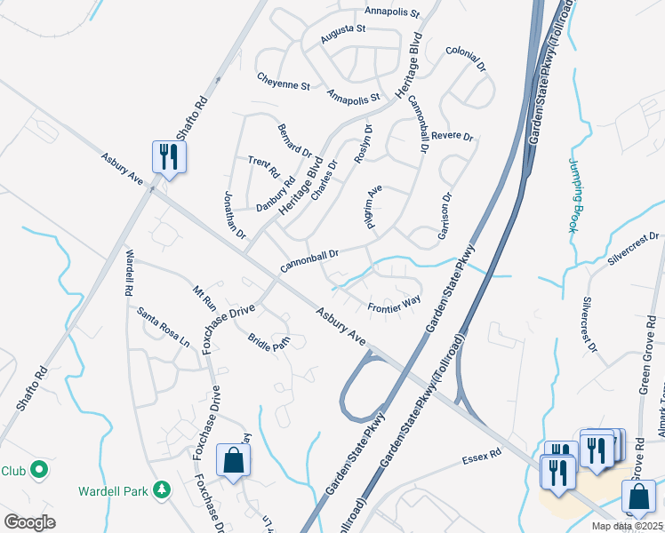 map of restaurants, bars, coffee shops, grocery stores, and more near 148 Frontier Way in Neptune City