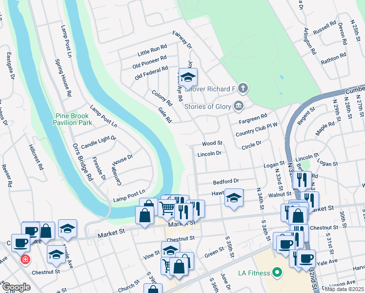 map of restaurants, bars, coffee shops, grocery stores, and more near 236 North 36th Street in Camp Hill