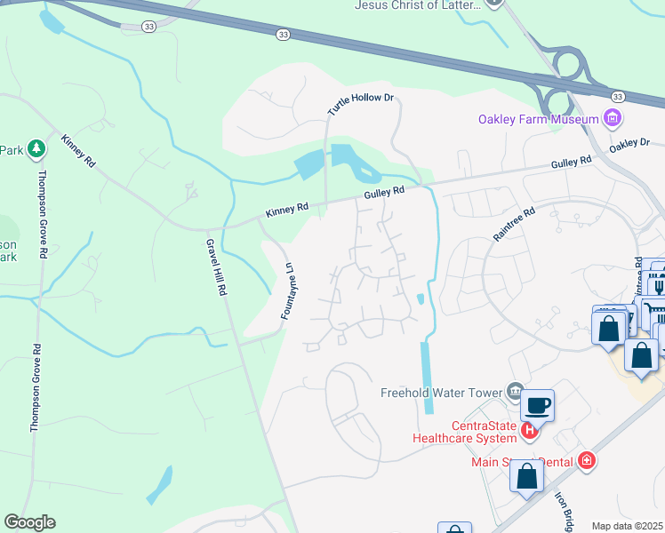 map of restaurants, bars, coffee shops, grocery stores, and more near 32 Oliver Court in Freehold